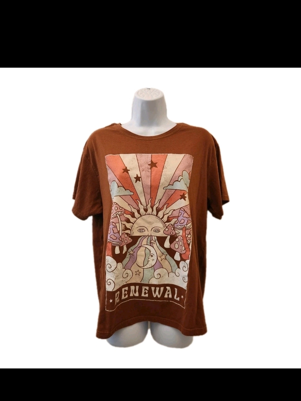 Mighty Fine Rust Brown Retro Psychedelic Graphic Tee 2X